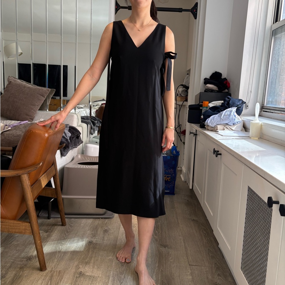 Theory Black Sleeveless Midi Dress with Side Tie